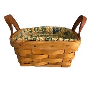 Vintage Mini Longaberger Hand Crafted Fabric and Plastic Bin Lined Basket